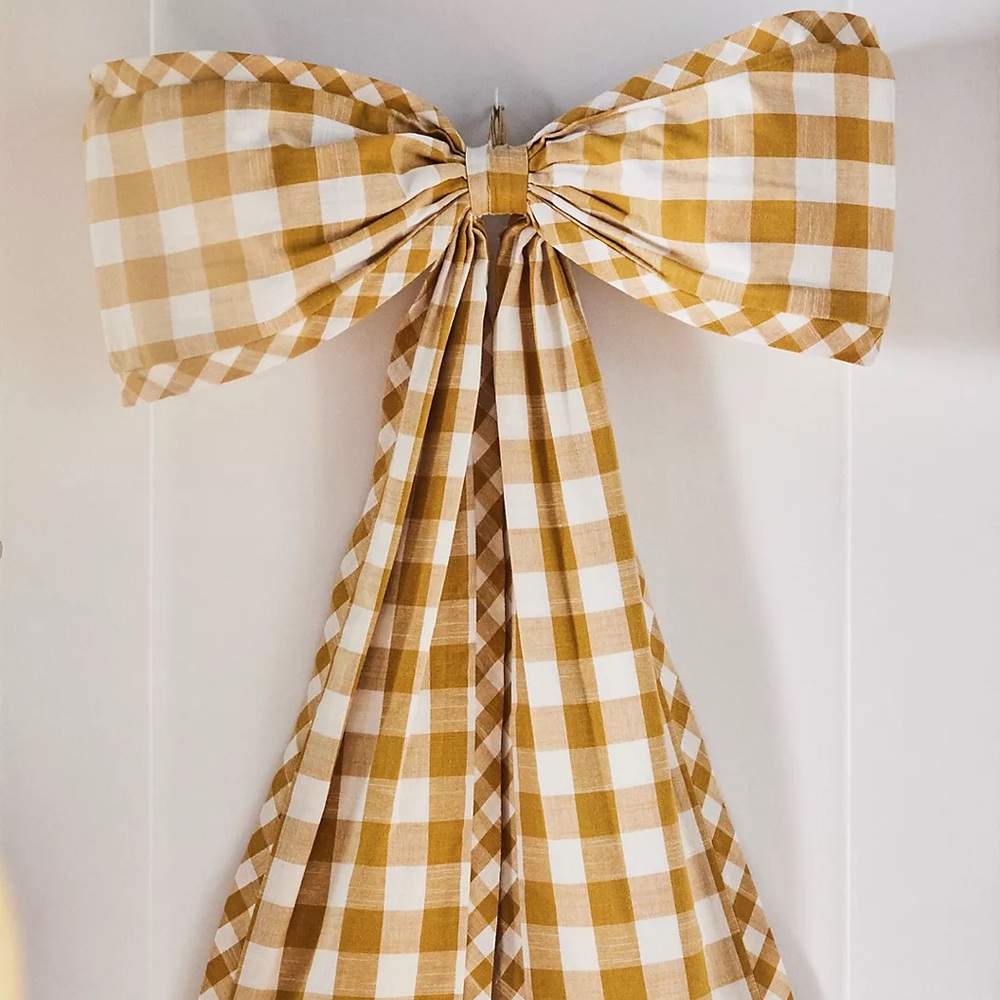 Anthropologie Gold Yellow Ochre Large Gingham Bow Tree Topper